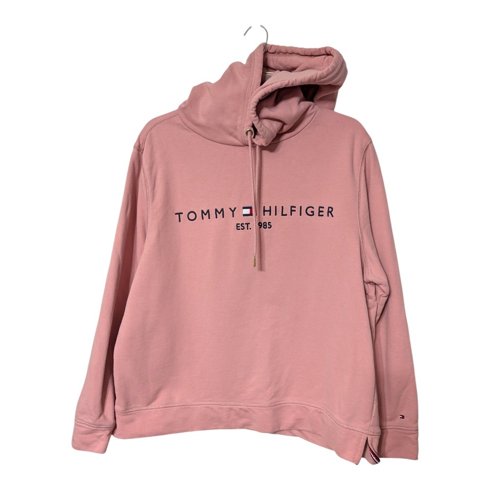 Tommy Hilfiger Womens Pink EST 1985 Logo Pullover Hoodie Cotton Sweatshirt XL